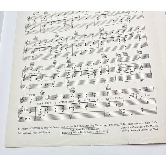 I Wish That I Could Hide Inside This Letter Vtg Piano Sheet Music Joan Brooks - Picture 3 of 6